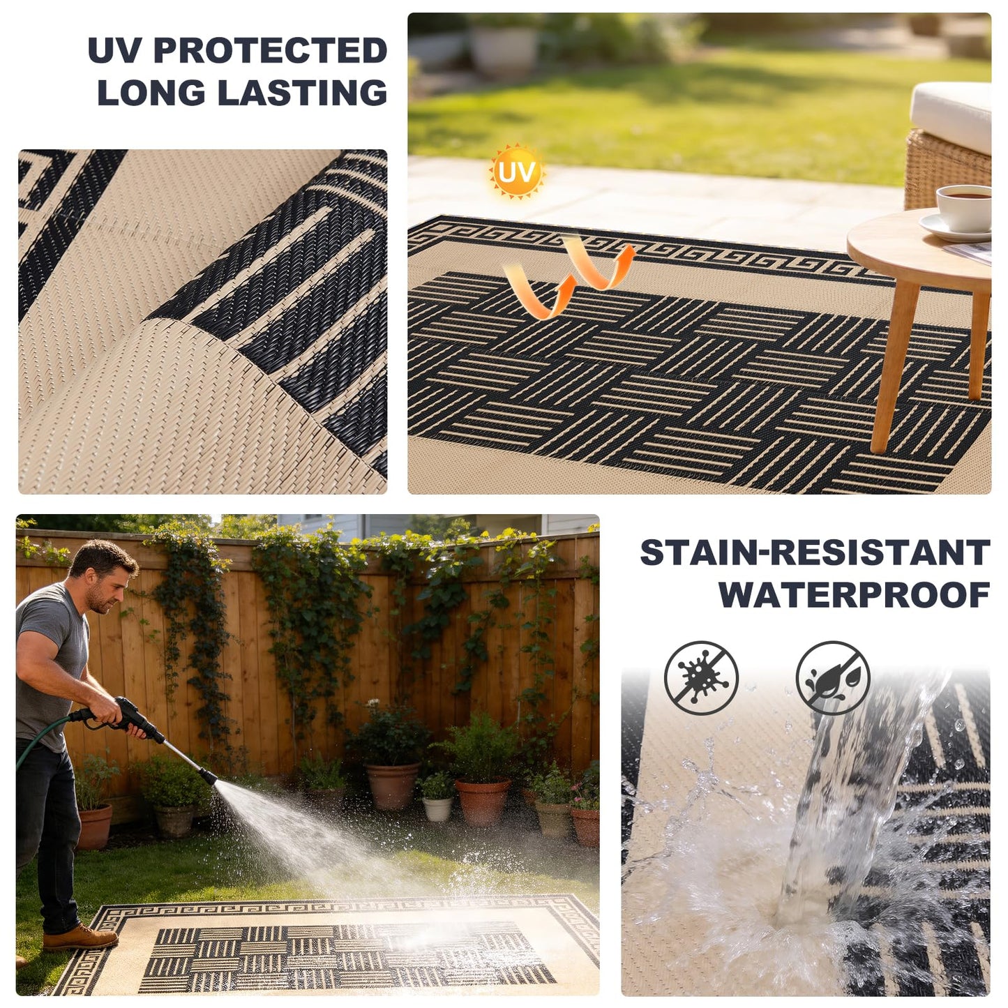 YONILE Solar LED Outdoor Rug 9x12 ft Waterproof for Patios Clearance,Reversible Outdoor Plastic Straw Rug, RV Mat Outside, Indoor Outdoor Carpet for Porch, Deck, Backyard, Balcony, Picnic