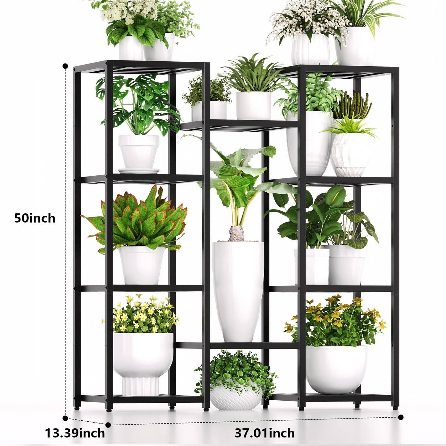 Hongsane Plant Stand Indoor Outdoor,10 Tier Tall Metal Plant Stands Holder,Heavy Duty Wrought Iron Plant Shelves for Multi Large Pots,Black Tiered Flower Display Riser for Living Room,Patio,Balcony