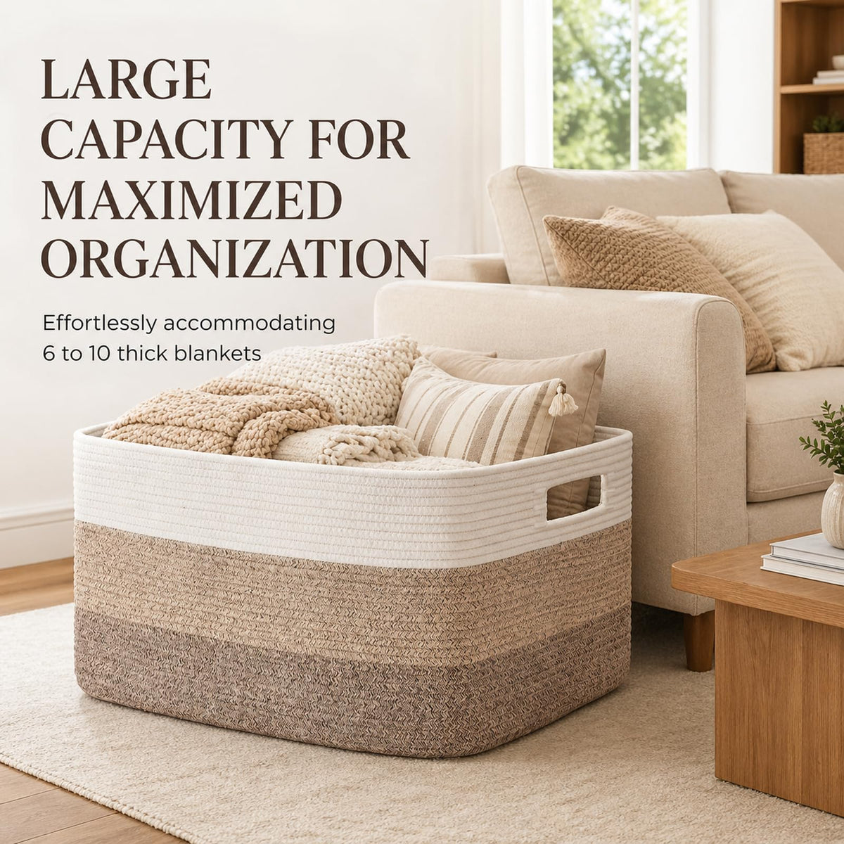 OIAHOMY Large Blanket Basket, 22”x17”x12” Rectangle Woven Baskets, Nursery Blanket Storage Living Room, Toy Storage With Handle, Large Baskets for Organizing-Gradient Yellow