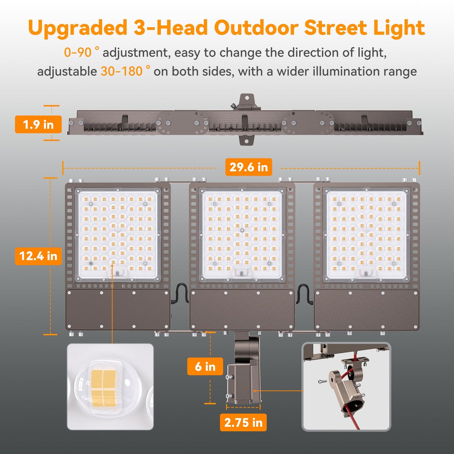 SOLLA 2025 New Upgraded 450W Dusk to Dawn LED Parking Lot Light 67500lm 5000K, ETL, AC85-277V, IP67 Waterproof Adjustable 3-Head Street Lights Outdoor, Pole & Wall-Mounted Flood Lights for Stadium
