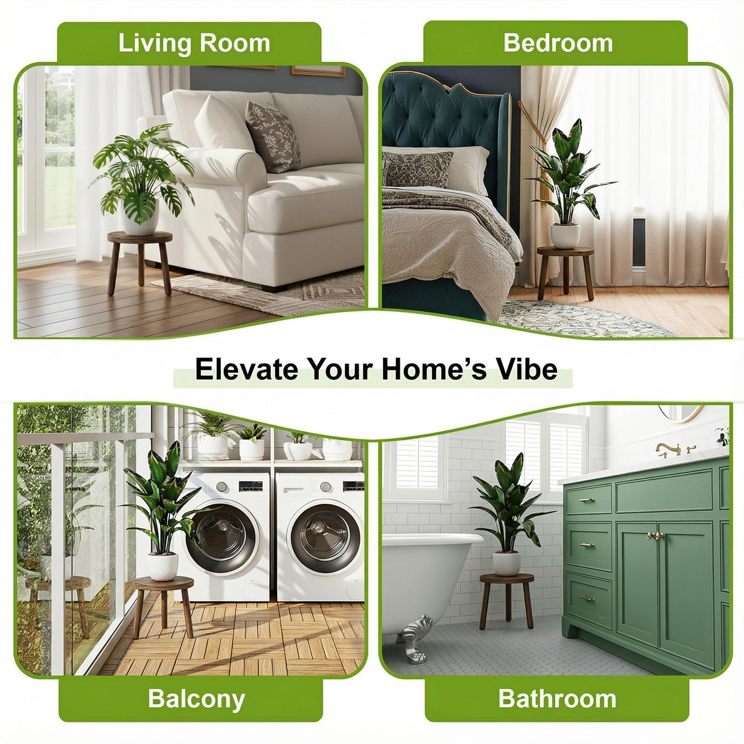 Delma Wood Plant Stands Indoor, 5-Pack Single Plant Stand for 6-12 Inch Pots, Mid-Century Modern Plant Stool, Tall Plant Stand for Large Plants for Living Room, Balcony, Office (Dark Brown, 5-Pack)