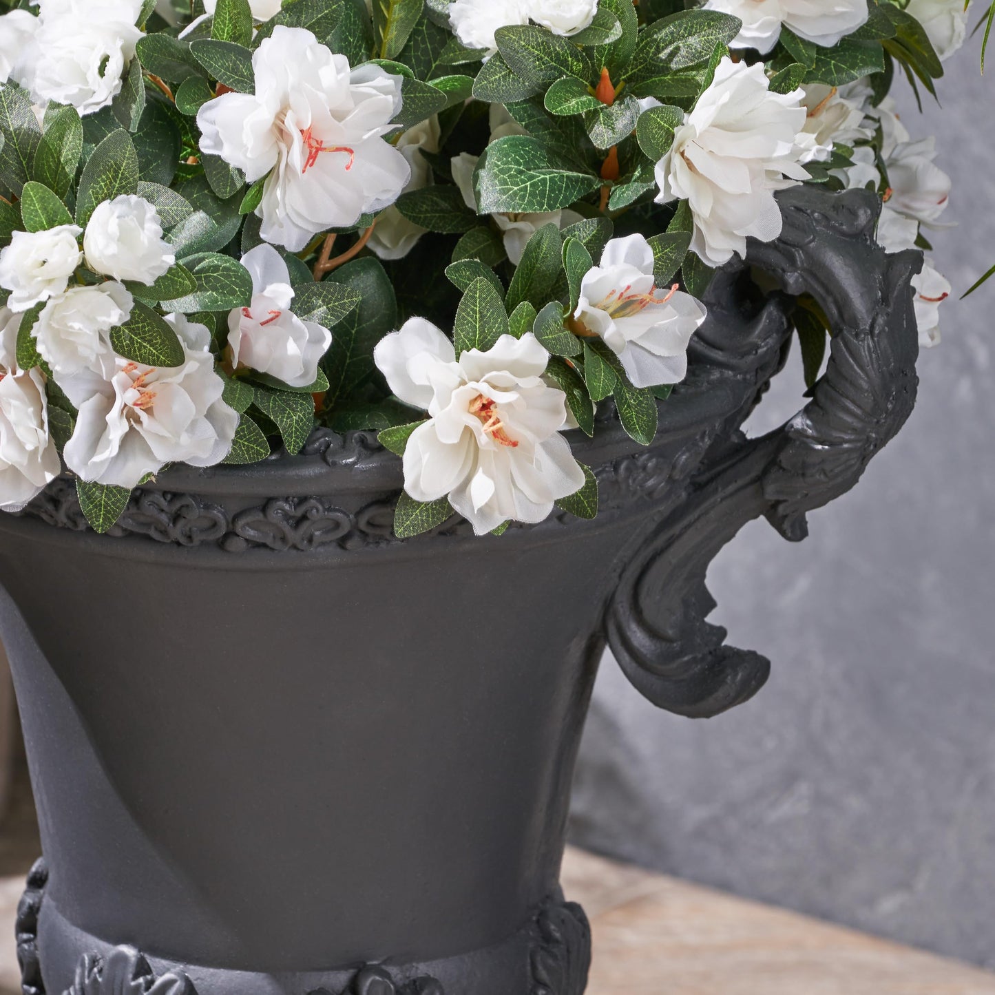 roomfitters Garden Urn Planter Decorative Planter for Indoor and Outdoor Spaces, Elegant Antique-Inspired Design, Durable MGO Construction, Black