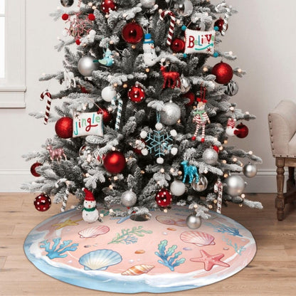Summer Beach Shell Starfish Tree Skirt 36" Tree Mat for Christmas Tree Topper Holiday Party Yard Decorations Indoor Outdoor Ornaments 36"