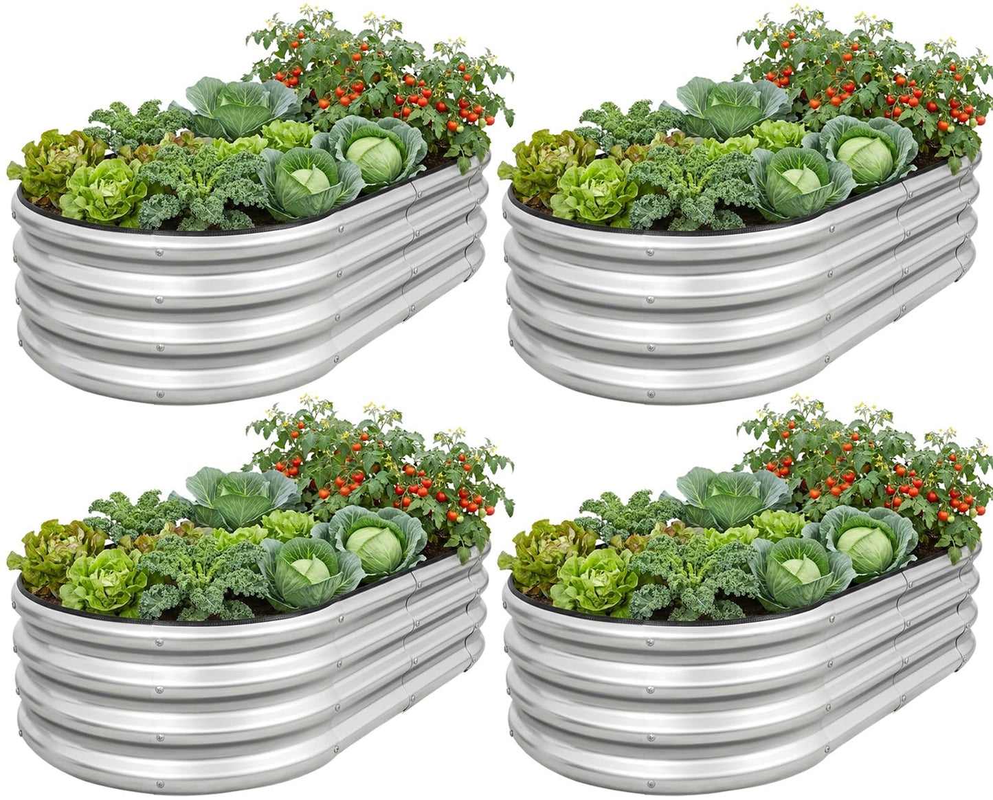 Galvanized Raised Garden Bed- Planter Garden Boxes Outdoor, Raised Beds for Gardening, 4x2x1ft Metal Garden Bed Kit for Vegetables Flower, Planter Raised Bed with Protective Tape & Tools.Silver-4pack