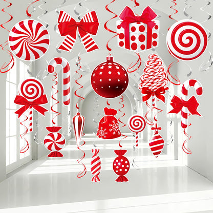 Christmas Hanging Swirls Decorations - Red White Christmas Party Decorations Xmas Peppermint Candy Cane Hanging Ceiling Decor for Home Xmas Winter Holiday Party Decor
