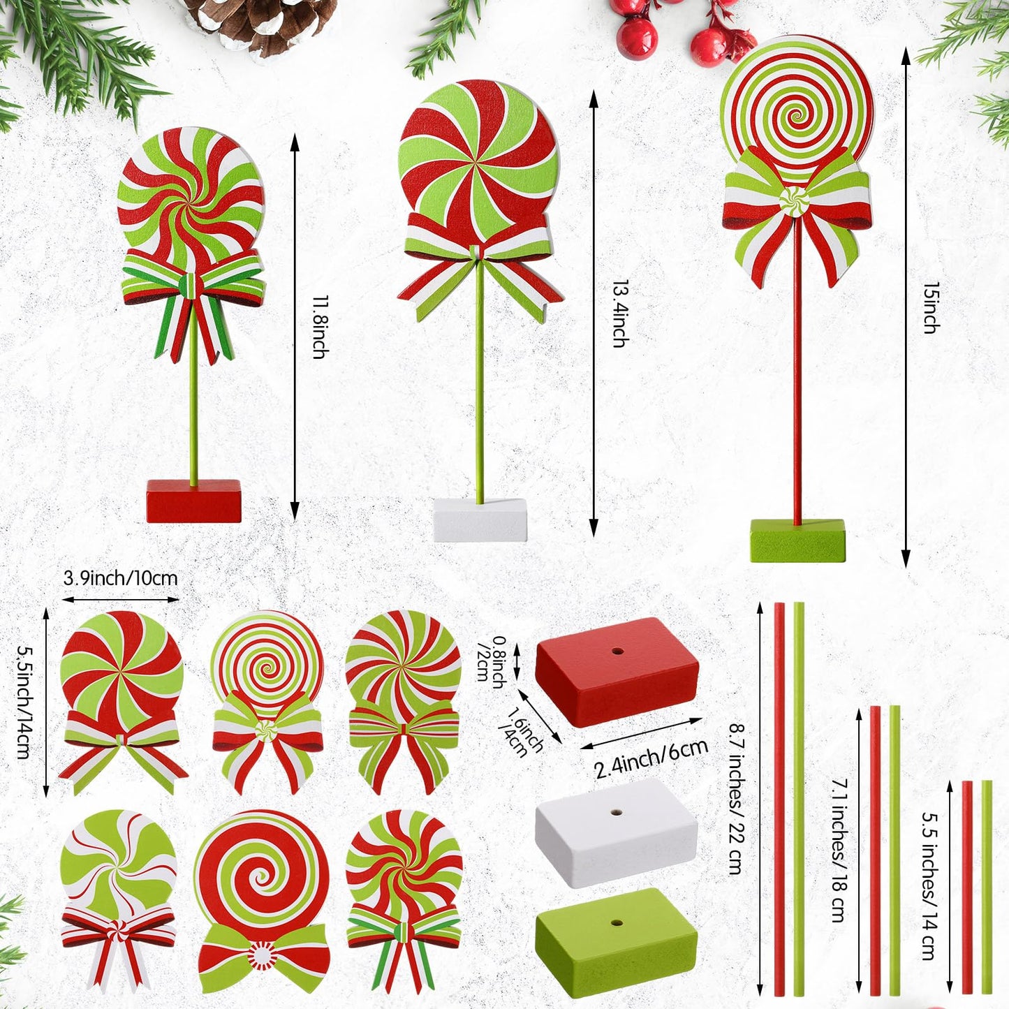 Amyhill 6 Pcs Christmas Candy Wooden Tabletop Decor Candy Cane Tall Standing Wooden Block Xmas Cane Table Centerpiece Sign for Christmas Tiered Tray Home Desk Office Party Decoration