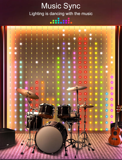LumBelle Smart Curtain Lights 6.6x6.6Ft, 400 LED Curtain Light APP Remote Control Music Sync Dynamic DIY Lights for Memorial Day 4th of July Independence Day Backdrop Decoration