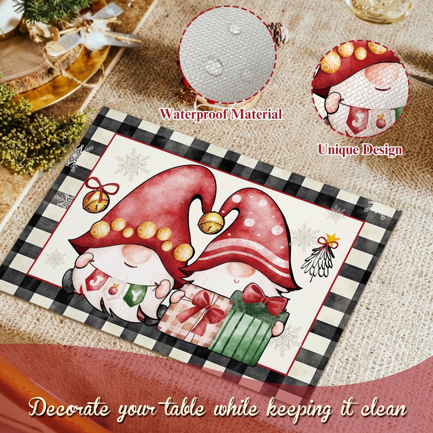 Funny Santa Snowflakes Christmas Placemats Set of 4 Winter Gifts for Christmas Women Rustic Holiday Placemats Decor for Xmas Party Outdoor Home Kitchen Dining Recyclable Table Mats 12x18 inch - DH720