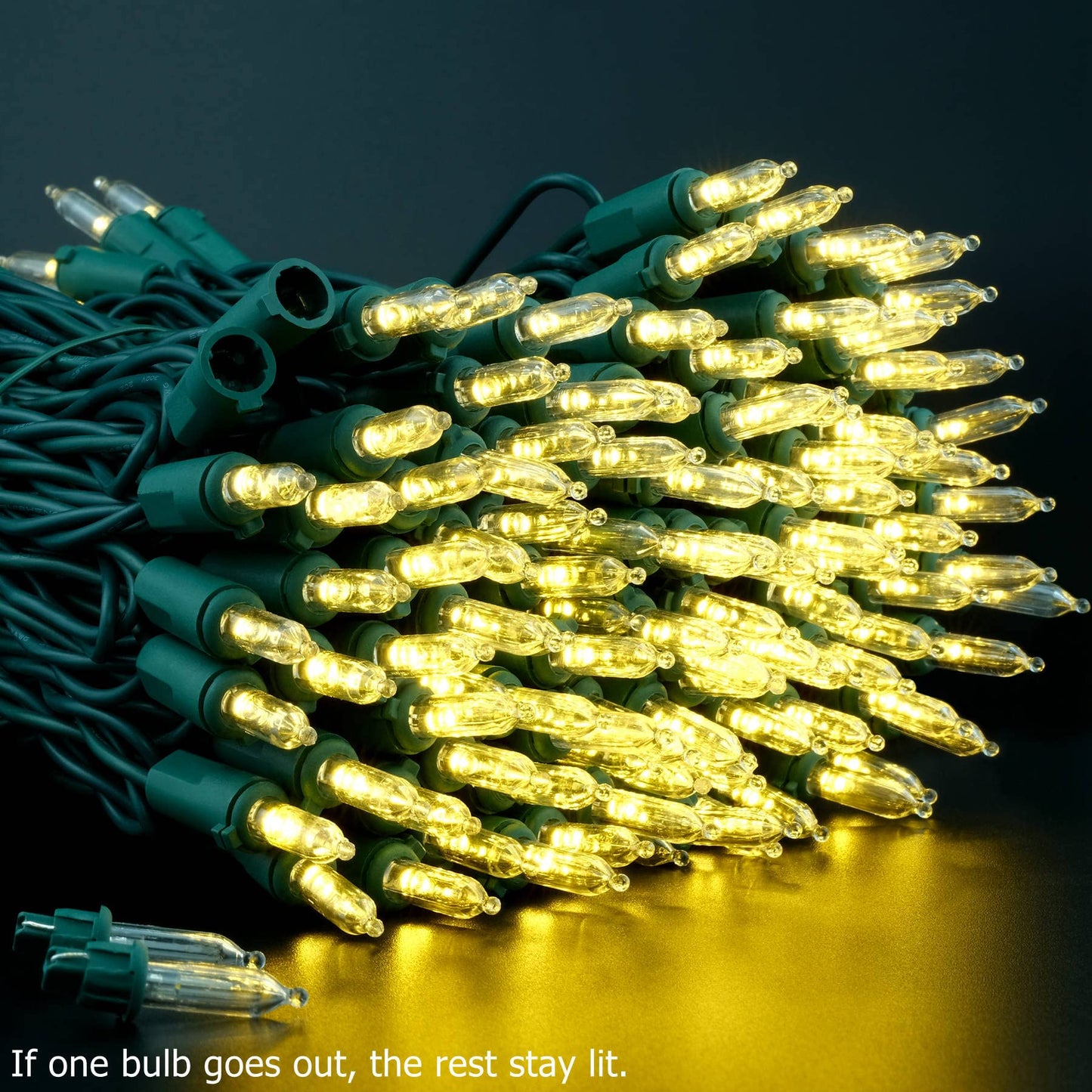 YULETIME 200 Warm White LED Christmas Lights, 66 ft Green Wire String Light