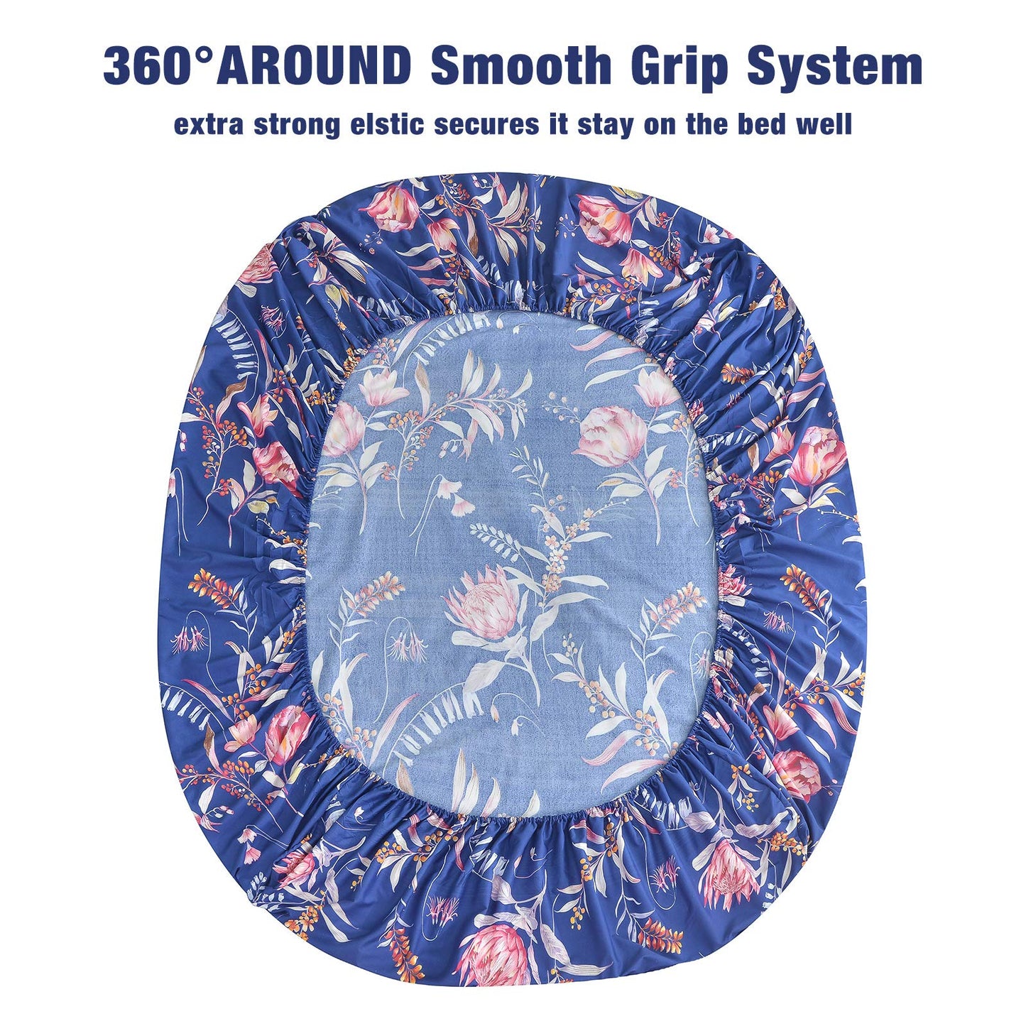 JSD Navy Blue Floral Printed Sheet Set Queen 6 Piece, Soft Microfiber Botanical Pattern Bed Sheets Extra Deep Pocket