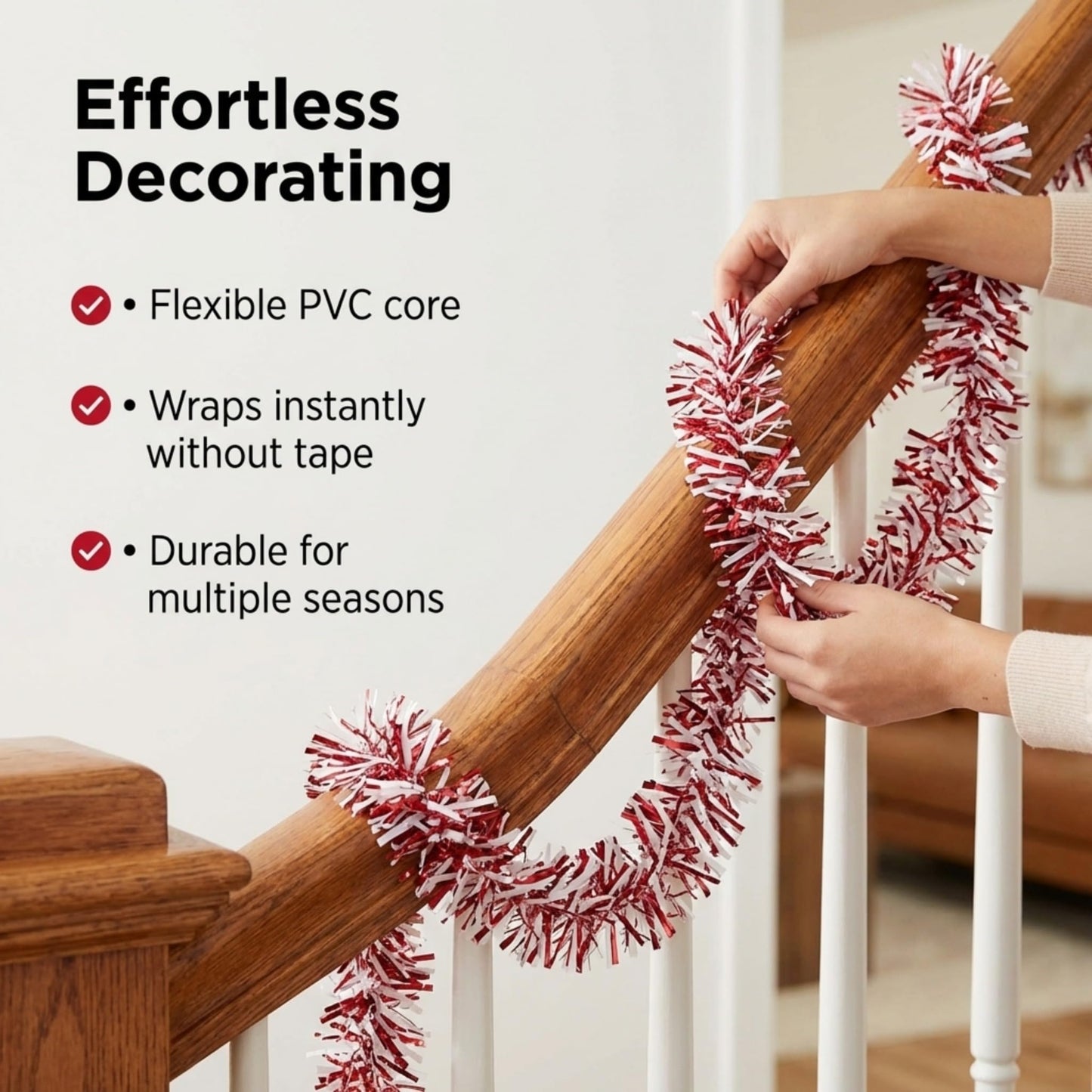 Anderson's Metallic Red & White Sparkle Glitter Tinsel Twist Garland, 25ft Holiday Decoration, Christmas Tree Trim, Parade Float Decor, Party Supplies, Graduation, Indoor/Outdoor Event Garland