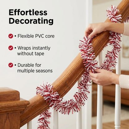 Anderson's Metallic Red & White Sparkle Glitter Tinsel Twist Garland, 25ft Holiday Decoration, Christmas Tree Trim, Parade Float Decor, Party Supplies, Graduation, Indoor/Outdoor Event Garland