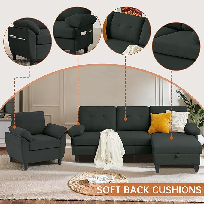 2 Piece Sectional Sofa Set, 3 Seat L Shaped Couches