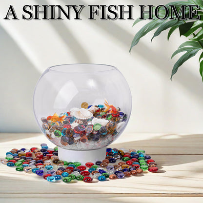 50PCS Mini Glass Gems,Mixed Colour Mancala Stones Flat Bottom Marble Beads for Home Decorative Art Craft Vase Filler(0.5"~0.7")