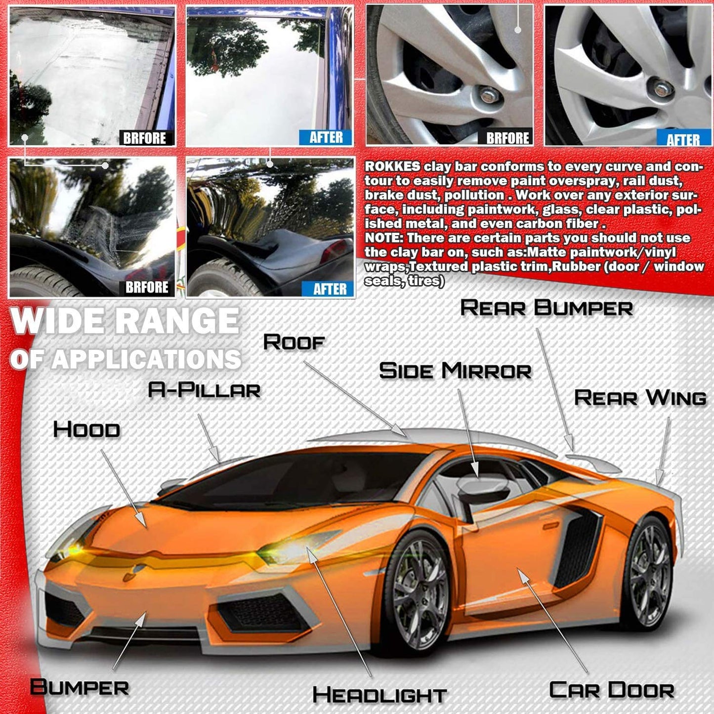 Clay Bar Car Detailing Clay - ClayBars Magic Clay Bar Kit, Premium 4Block x100g Mild Grade Auto Clay Bar with Washing and Adsorption Capacity for Glass, Vehicles and Much More Cleaning, Towel Included