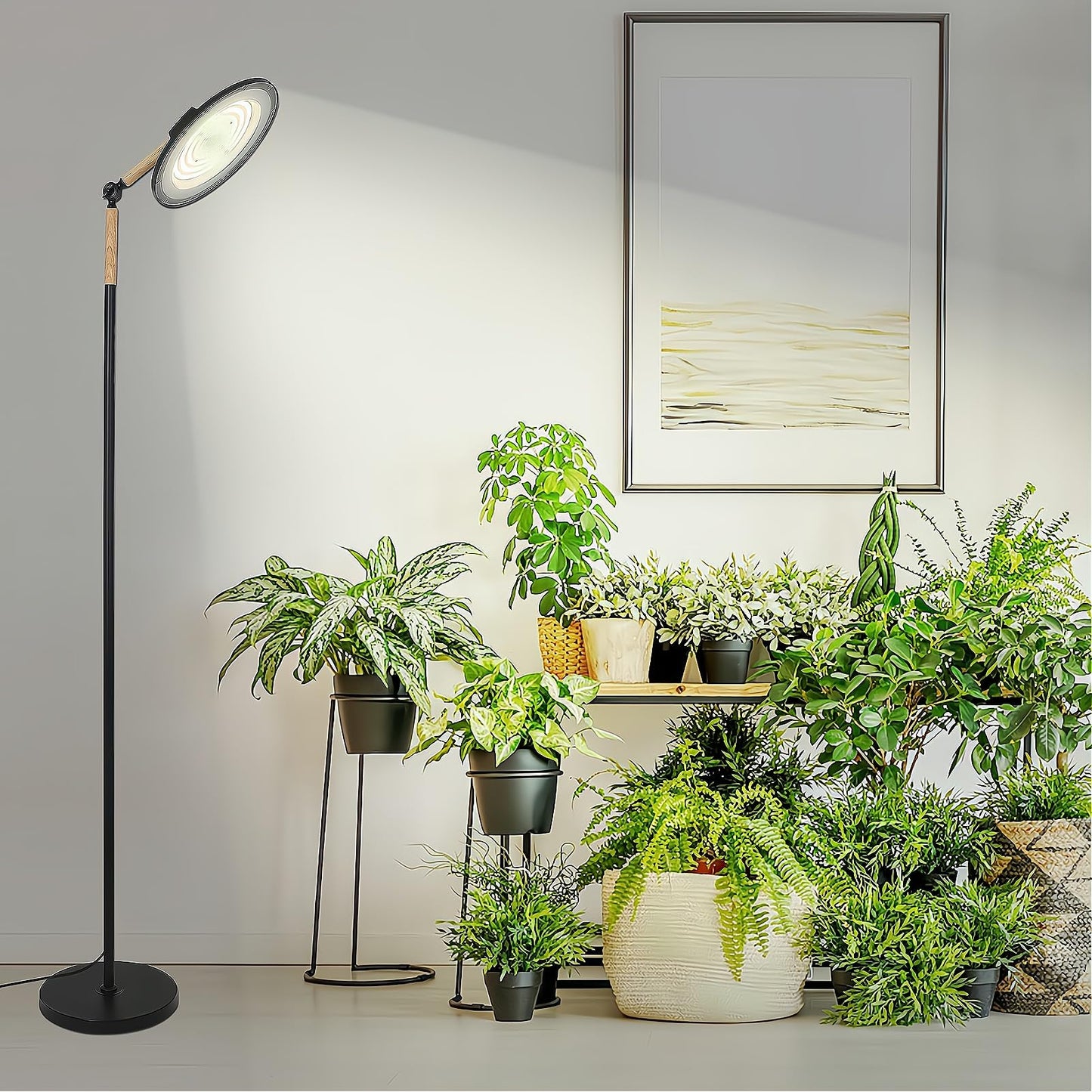 HMVPL 100W Grow Lights for Indoor Plants Full Spectrum, Plant Lights for Indoor Growing with 216 Light Beads, Timer, Remote Control, Dimmable Standing Growth Lamp for Large Many Plants(5 Level Height)