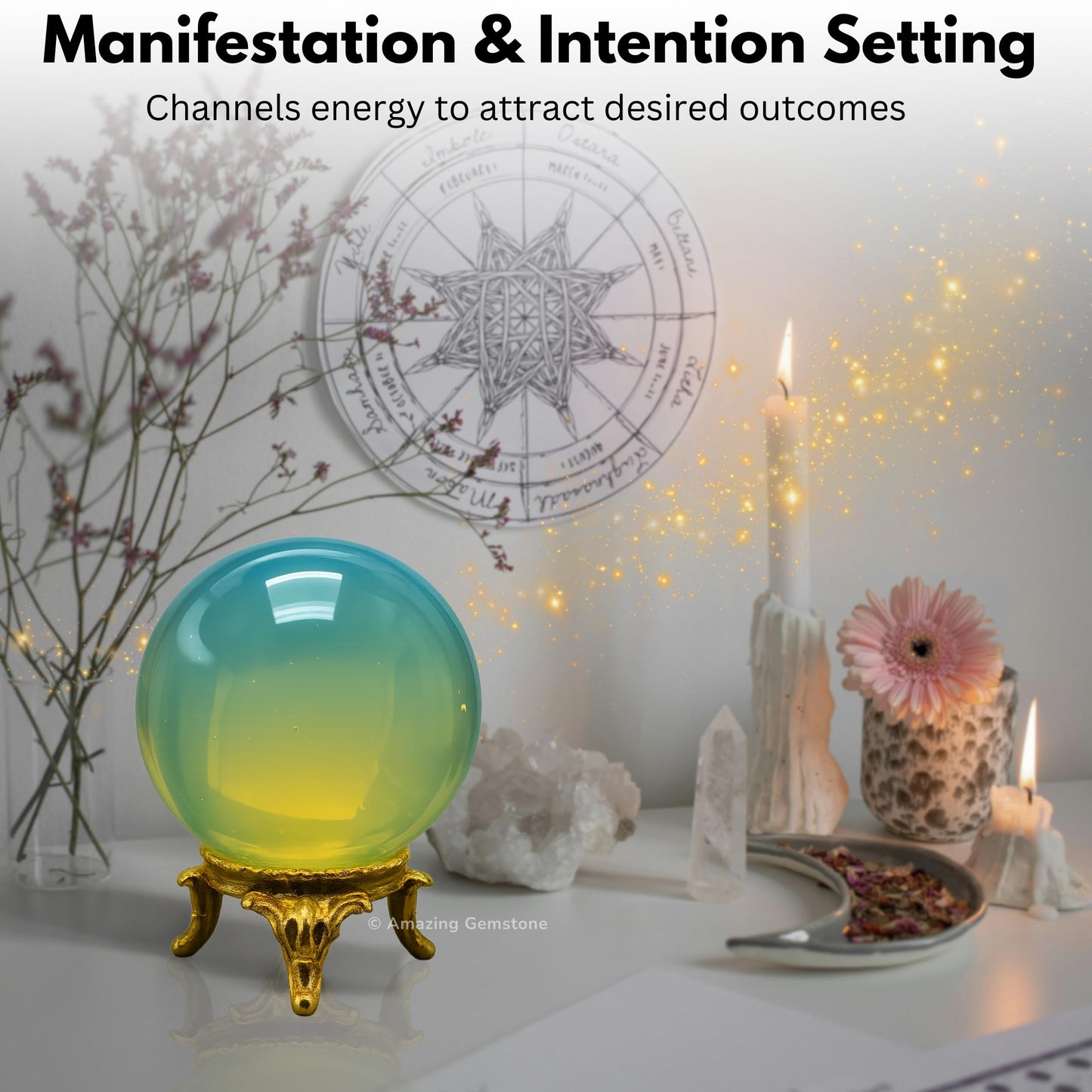 Amazing Gemstone Opalite Crystal Ball with Stand - 1.5" Inches Crystal Sphere Meditation Balls for Witchcraft and Decorative Balls
