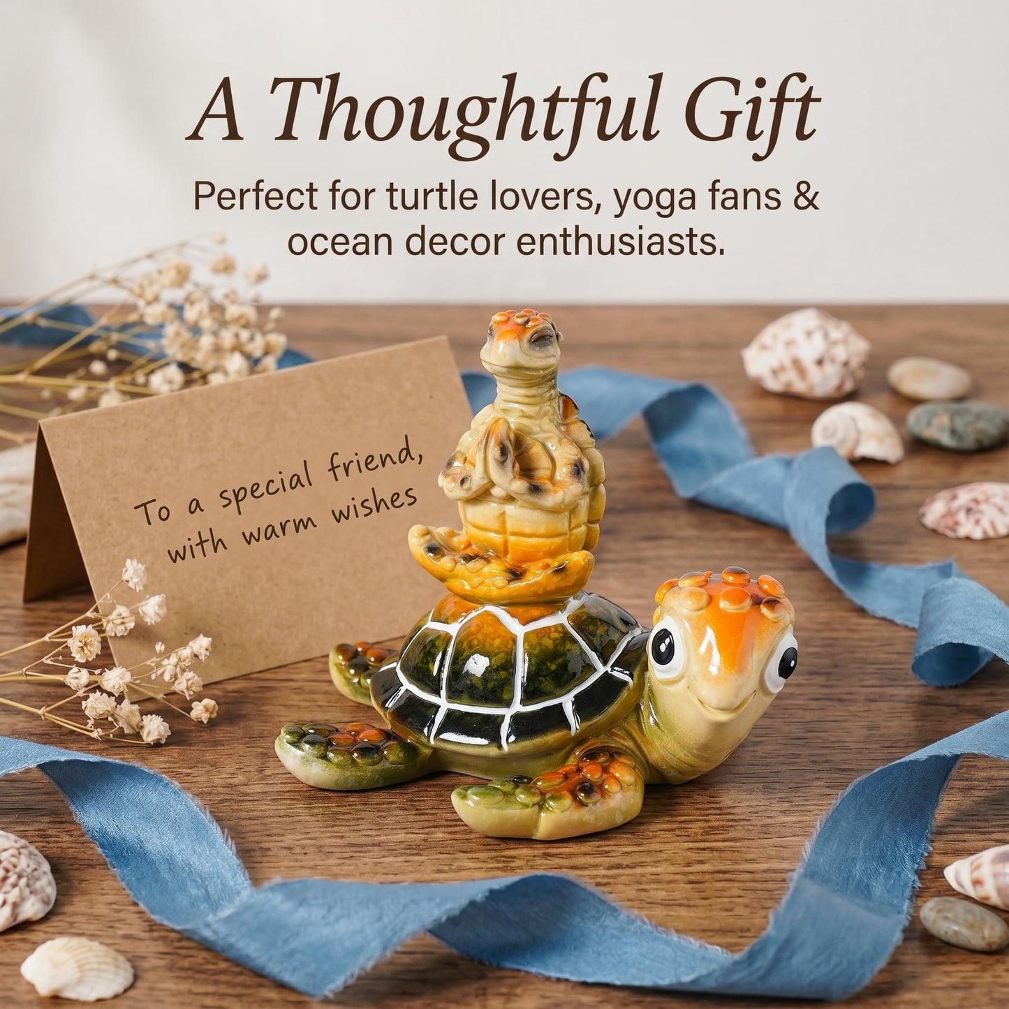 Brizoria Sea Turtle Figurine Beach Decor Ocean Decor Meditating Baby Turtle Resin Coastal Zen Statue Glossy Painted Finish for Bathroom Bedroom Office Bookshelf, Green