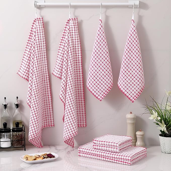 Homaxy Kitchen Towels and Dishcloths Set, 16 x 25 and 12 x 12 Inches, Super