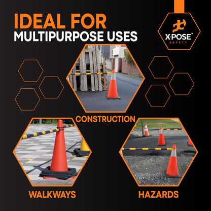 Xpose Safety Reflective Retractable Barrier for Traffic Cones – 6 Pack, Yellow/Black, Expandable 72″–120″ for Construction, Parking & Crowd Control