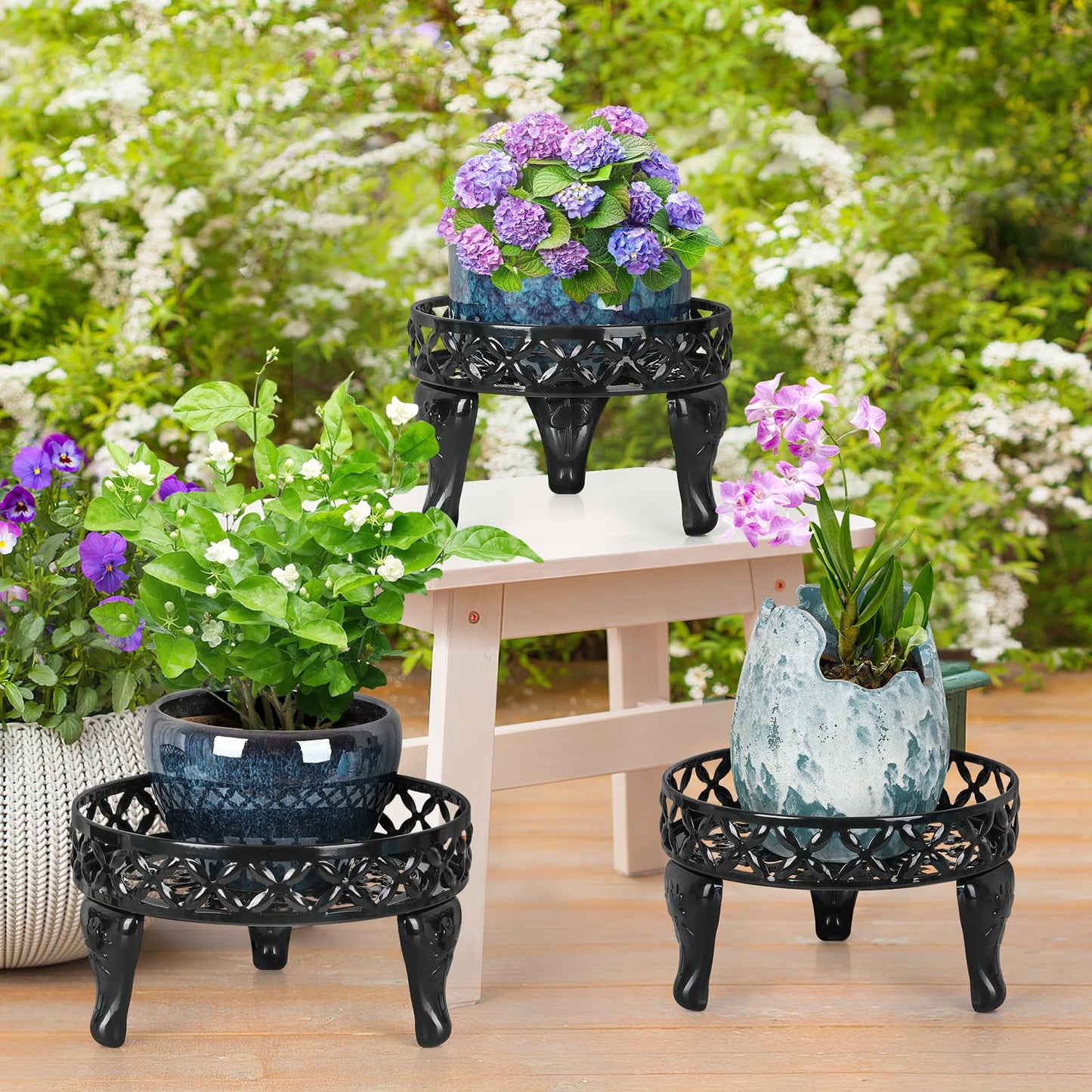 Jotboom 3 Pack Metal Plant Stands Indoor Outdoor, Heavy Duty Iron Flower Pot Stand for Multiple Plants, Rustproof Low Round Plant Holder for Garden, Patio, Home