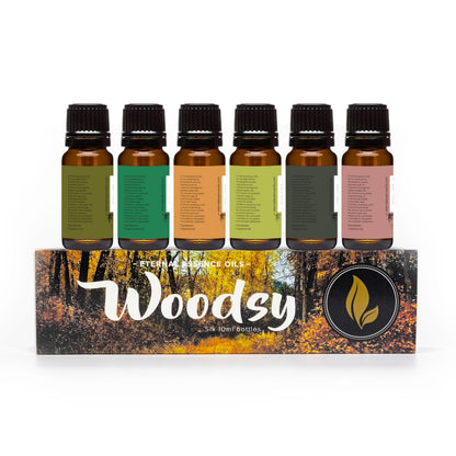 Eternal Essence Oils Woodsy Premium Fragrance Oils Set - Including Pine, Cedar Wood, Sandalwood, Bamboo & Teak, Woodland Bay and Frankincense - Rustic and Woody Scented Oils (6 Pack)