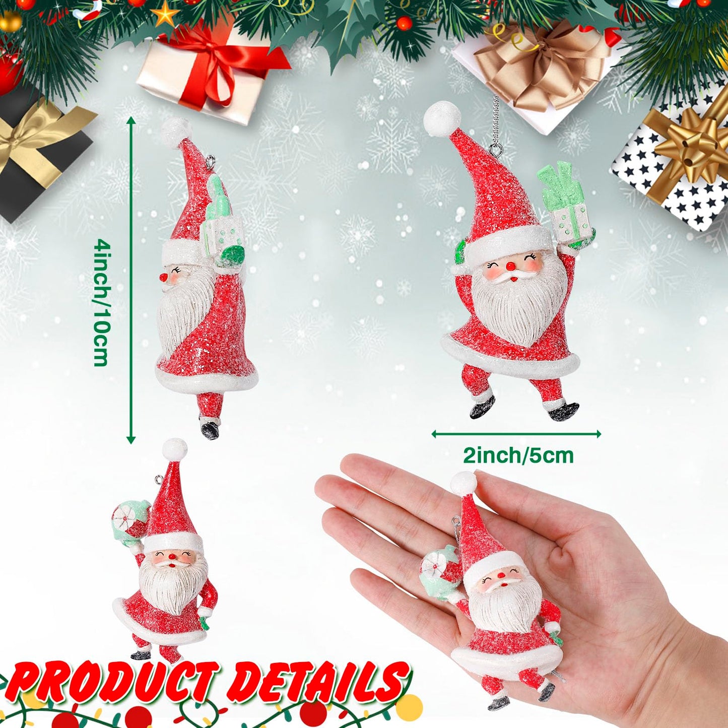 EnrichFun 2025 Figurines Christmas Decorations Resin Décor for Tree Hanging Ornament, Holiday Winter Indoor Home Table Decor Xmas Gifts, Santa Claus 2-Pack, 4 in