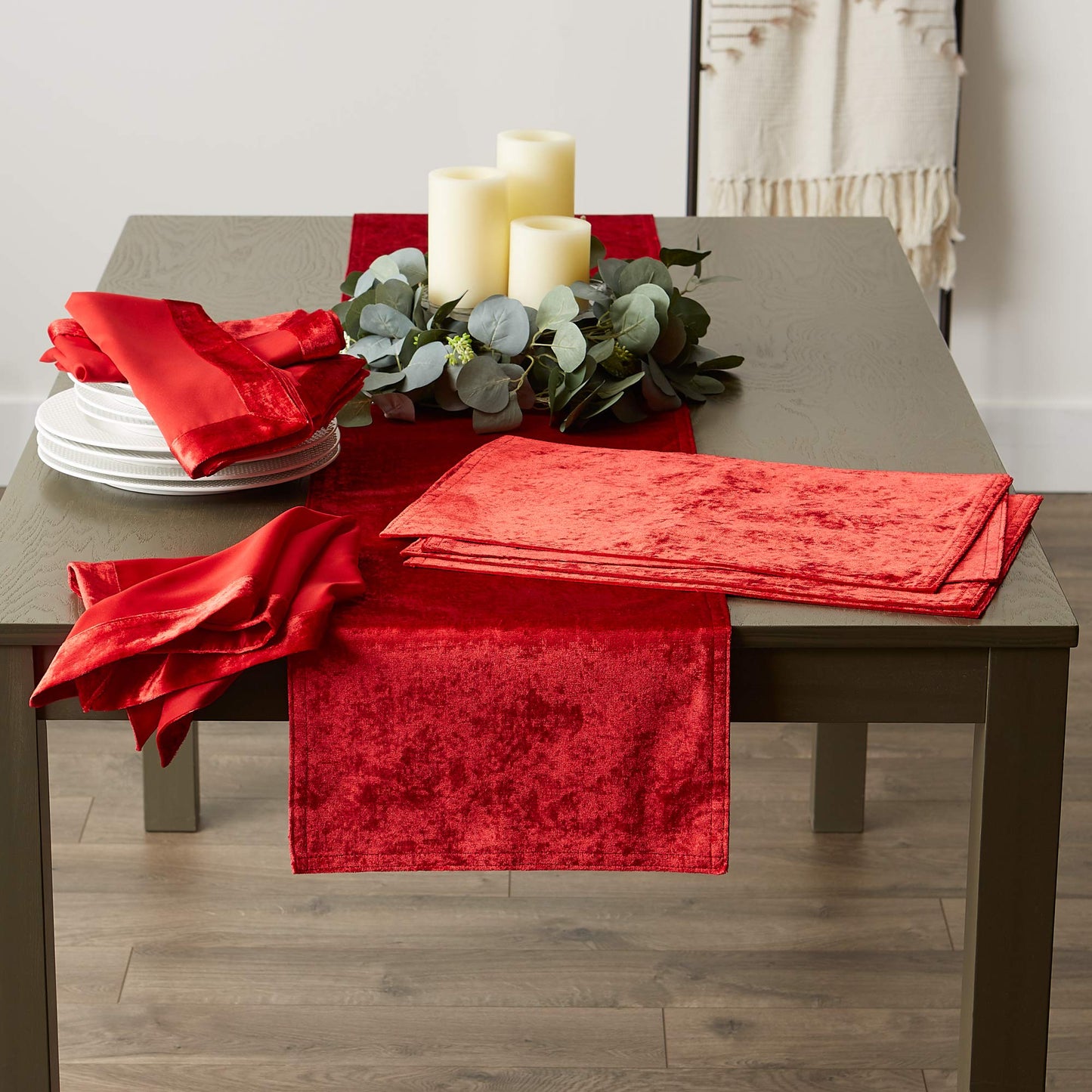 DII Velvet Collection Tabletop, Table Runner, 14x72, Red