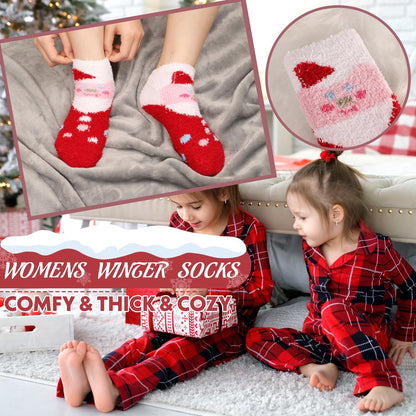 October Elf Christmas Fuzzy Socks for Kids Plush Cartoon Non Slip Fluffy Cozy Slipper Winter Warm Fleece Socks Pack of 6