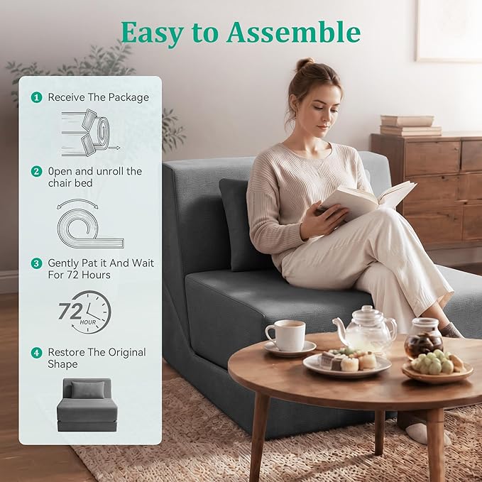 Fold Out Chair Bed, Folding Sofa Bed, 3 in 1 Convertible Sleeper Chair Bed