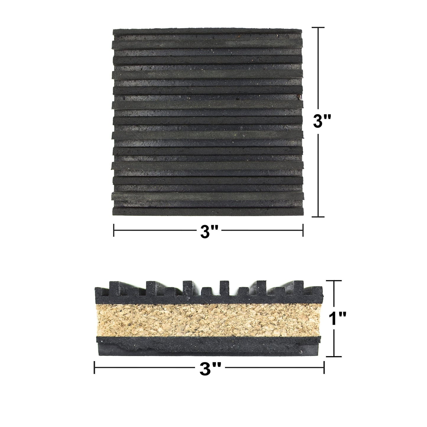 PneumaticPlus Anti Vibration Rubber & Cork isolation pads, Pack of 4 (3" X 3" X 7/8")