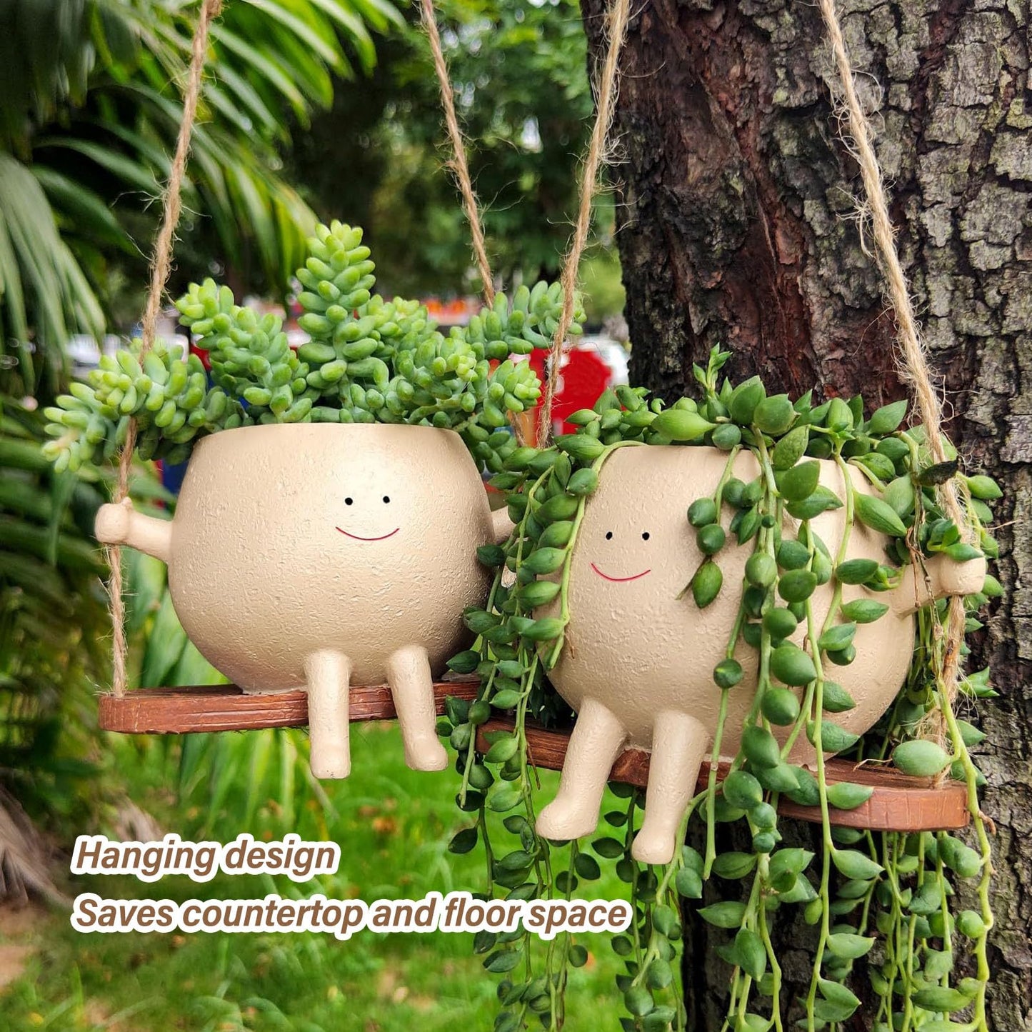 plplaaoo Swing Face Planter Pot, Hanging Planters for Indoor Plants, Swing Face Planter Pot Exquisite Lovely Unique Resin Hanging Planter with Rope for Plants Succulent