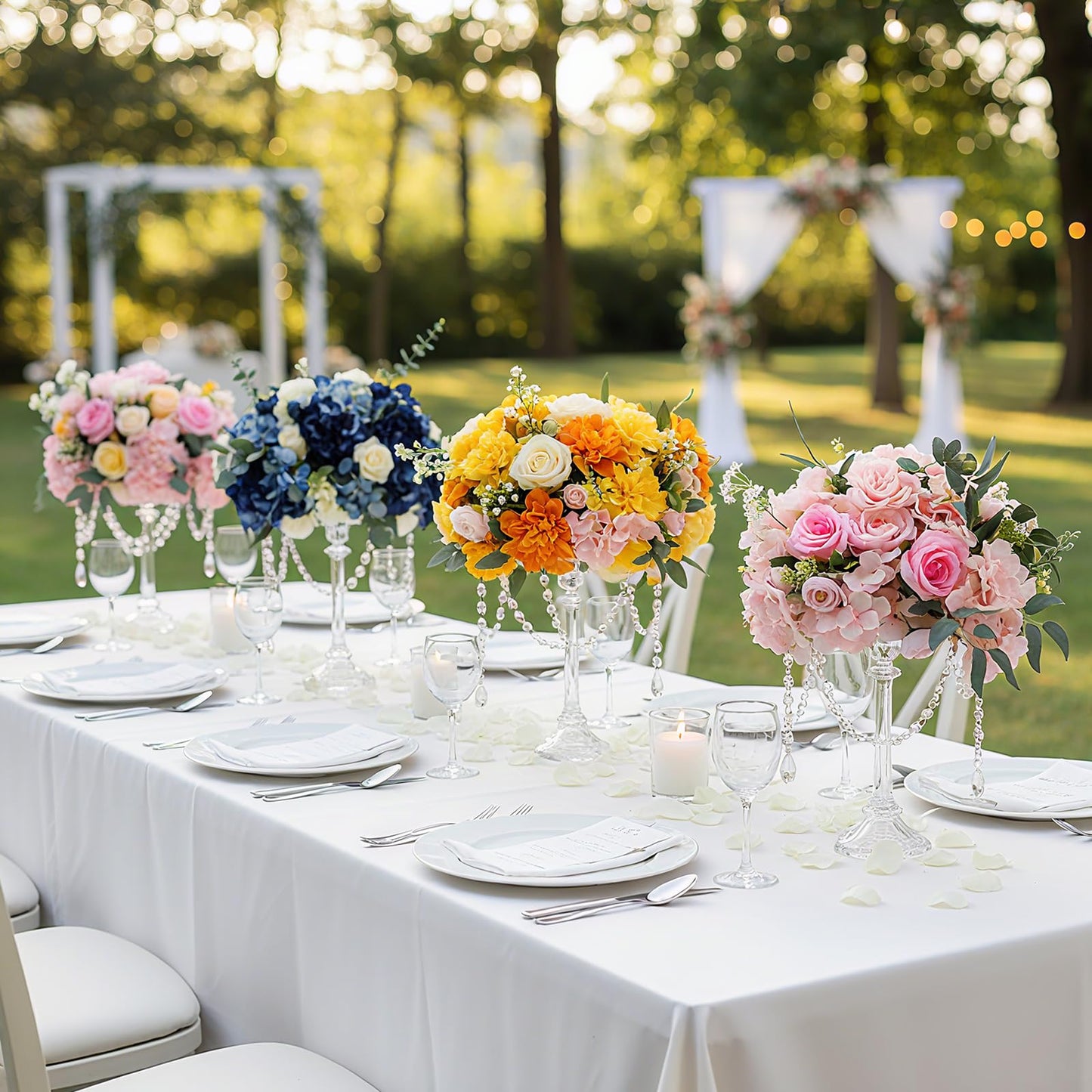 Ninehaoou 12 Set Wedding Centerpieces for Tables 12 Glass Flower Stands for Wedding 12 Acrylic Crystal Strings 72 Acrylic Crystal Ornament Beads for Party Christmas Party Tabletop Decoration