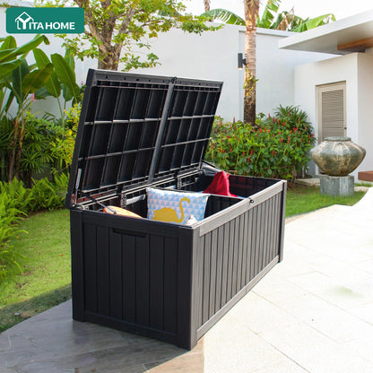 YITAHOME 180 Gallon Large Deck Box w/Divider, XL Waterproof Outdoor Storage for Patio Furniture,Outdoor Cushions, Garden Tools, Sports Equipment and Pool Supplies, Resin, Lockable, Black