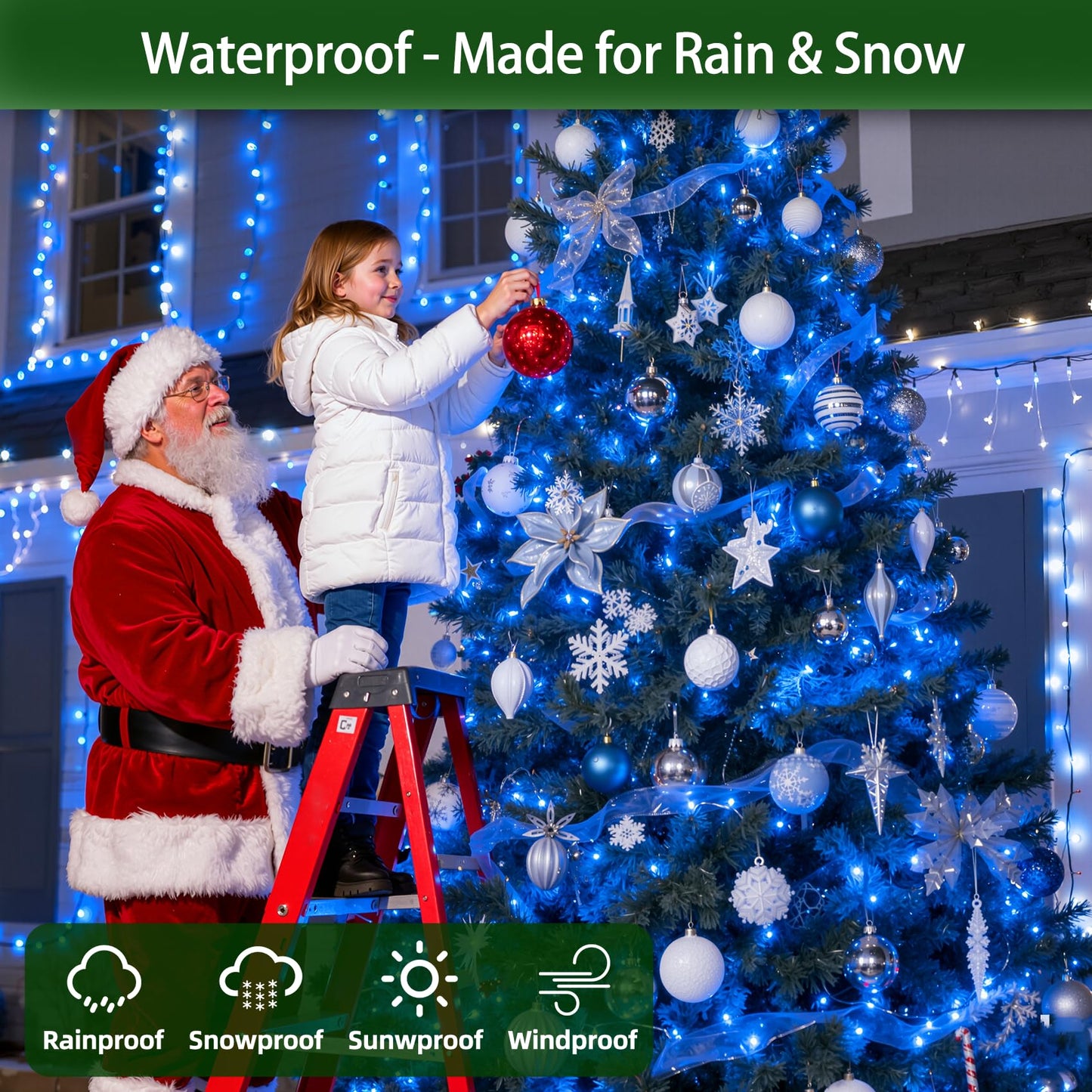 300LED Chrstmas Lights, 75ft Indoor Outdoor Christmas String Lights with 12 Modes, Blue LED String Lights with Timer Dimmable Waterproof for Outside Tree Fence Garden Xmas Wedding Party Decor Blue