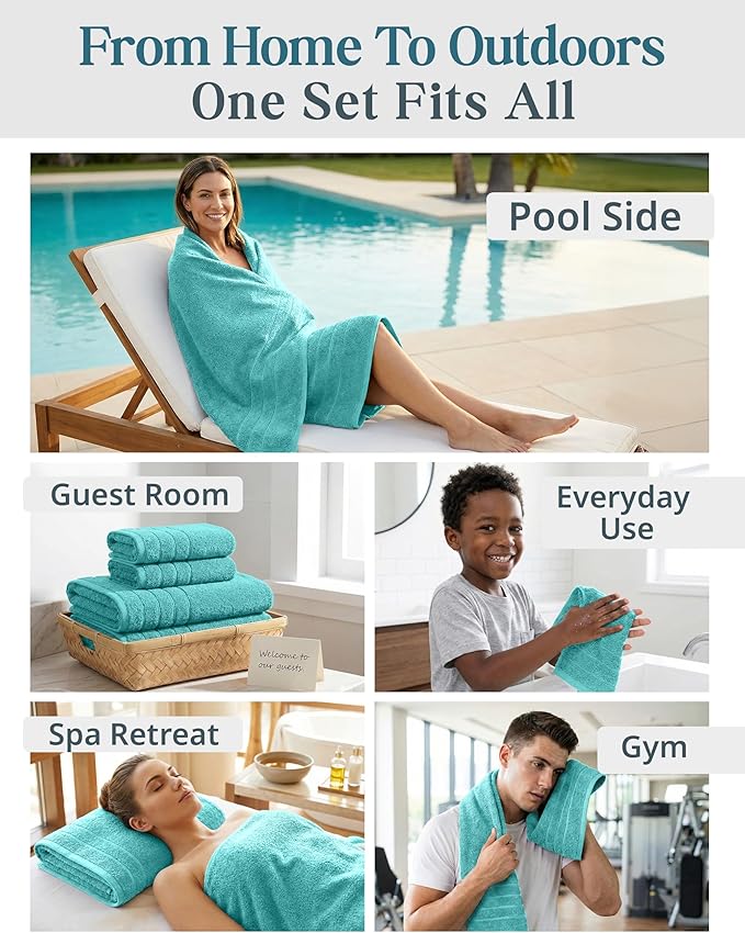 24-Piece Towels for Bathroom – 100% Cotton Towel sets, 2 Bath Sheets, 2 Bath