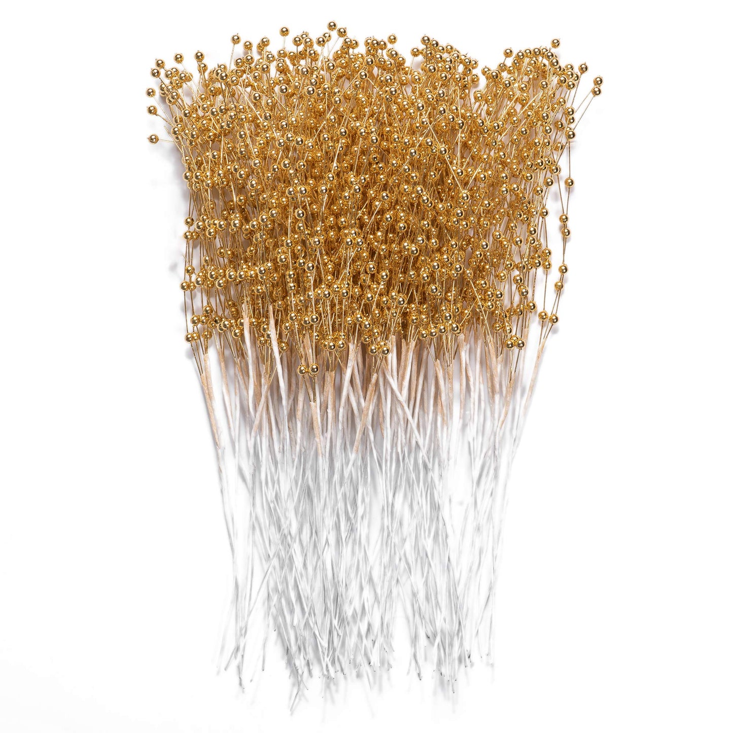 ZJJZGYXINTAI 60 Pieces Pearl Stick Stems Bouquets, 4mm Bead String Garland Beaded Spray Filler Floral Arrangements Tree Picks Wedding Party Decoration, Christmas Tree Picks (Gold)