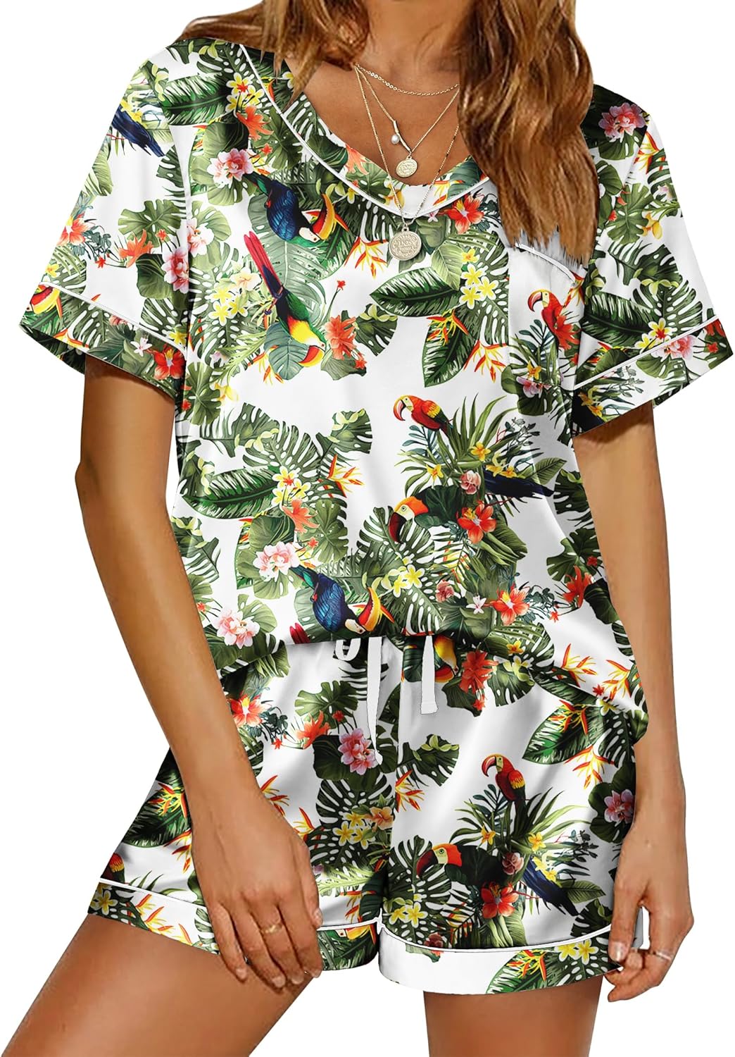 Ekouaer Silk Pajama for Women Short Sleeve Satin Pj Set Two Piece Soft Sleepwear Loungewear, S-XXL