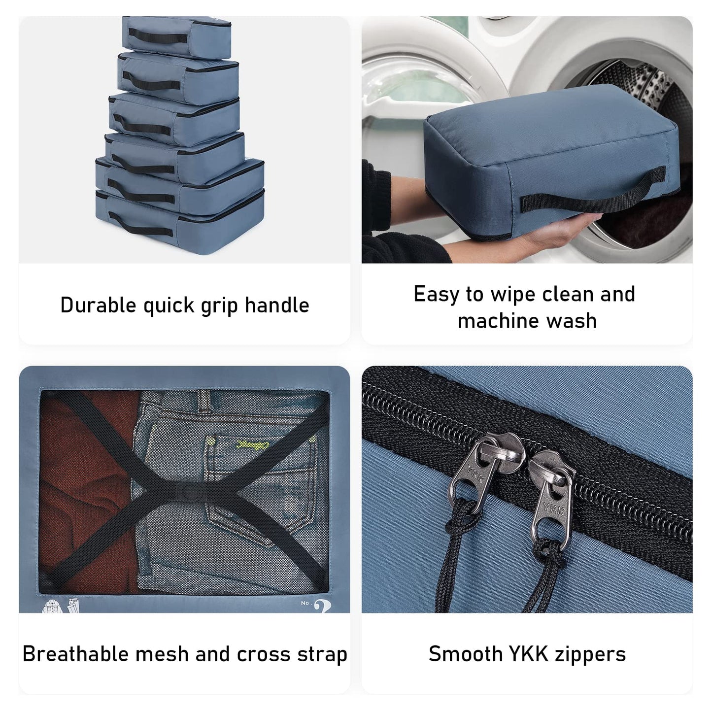 ECOHUB Packing Cubes for Suitcase 7 PCS Travel Organiser Packing Bags Recycled PET Eco Friendly Travel Accessories Shoes Bags Storage Bag Luggage Organiser Pouch(Blue)