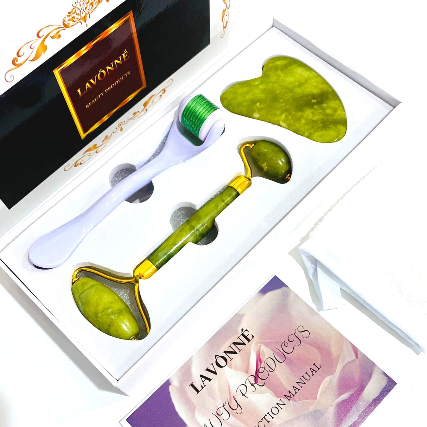100% Authentic Jade Roller and Gua Sha Set for face I Derma Roller I Facial Tools I Real Guasha I Premium Quality I Mother's Day Gift for wife