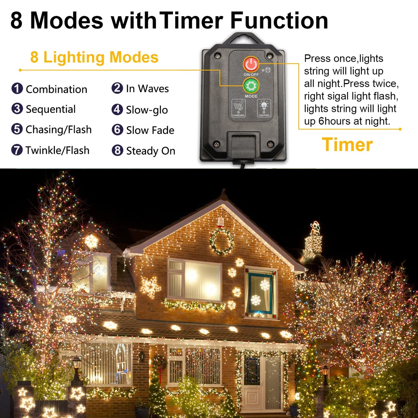 YAOZHOU Solar Christmas String Lights Outdoor Warm White 2 Pack, Total 400LED 151ft Fairy Lights with 8 Modes IP44 Waterproof Christmas Lights for Tree Garden Patio Wedding Party Yard