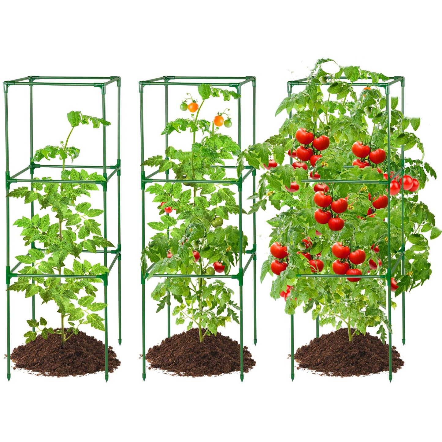 45x14.5x14.5in Square Tomato Cage for Garden - 3 Pack Adjustable Rust-Resistant Tomato Metal Trellis for Pots/Raised Beds/Outdoor, Fits Heavy Plants as Cucumber/Pepper/Eggplant/Pea, Easy to Assemble