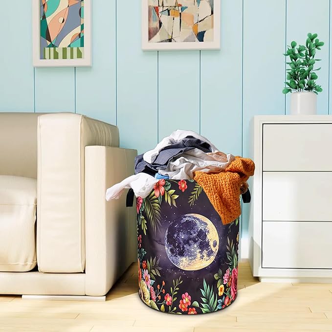 Moon Flowers Laundry Basket Beautiful Night Oxford Cloth Laundry Hamper