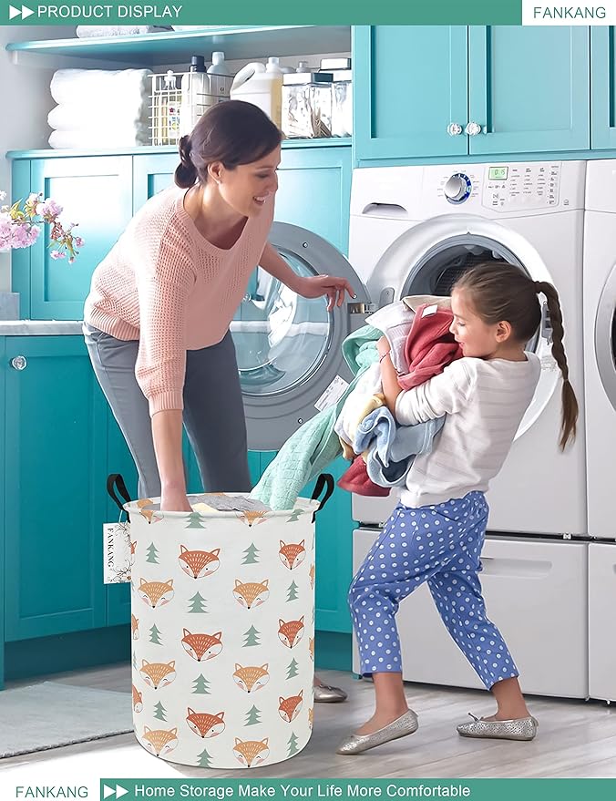 FANKANG Storage Basket, Nursery Hamper Canvas Laundry Basket Foldable