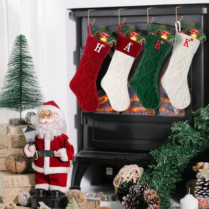 VRFASHION Christmas Stockings with Initials, Letter A Embroidered Xmas Stockings, 18" Large Monogram Knitted Xmas Stocking, Christmas Party Fireplace Family Hanging Stocking Decorations(1 Pack, Red)