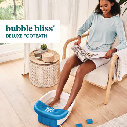 Homedics Bubble Bliss Deluxe Foot Spa with Heat Massaging Arch, 3 Acupressure Attachments, Splash Guard, Raised Nodes Creates Bubbles, Improves Circulation, Soothe Tired Muscles, Built-in Storage