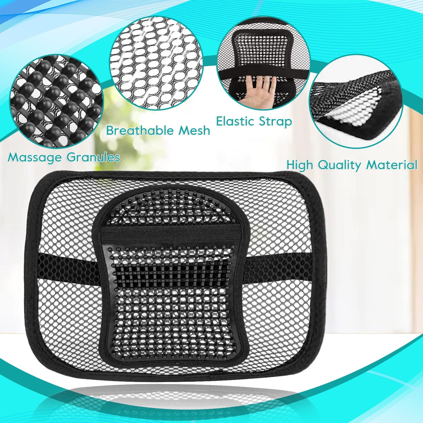 m zimoon Mesh Back Support, Mesh Lumbar Support Cushion Air Flow Chair Back Support with Elastic Strap Back Rest for Home Office Chair Car Seat Back Pain Relief