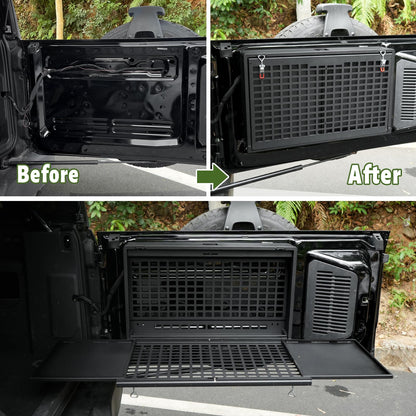 Tailgate Table Molle Panel Compatible with Ford Bronco/Badlands/Big Bend 4 Doors 2021-2025 Foldable Rear Storage Box with Password Lock Cargo Rack Shelf Camping Desk Bin(Not Fit Bronco Sport)