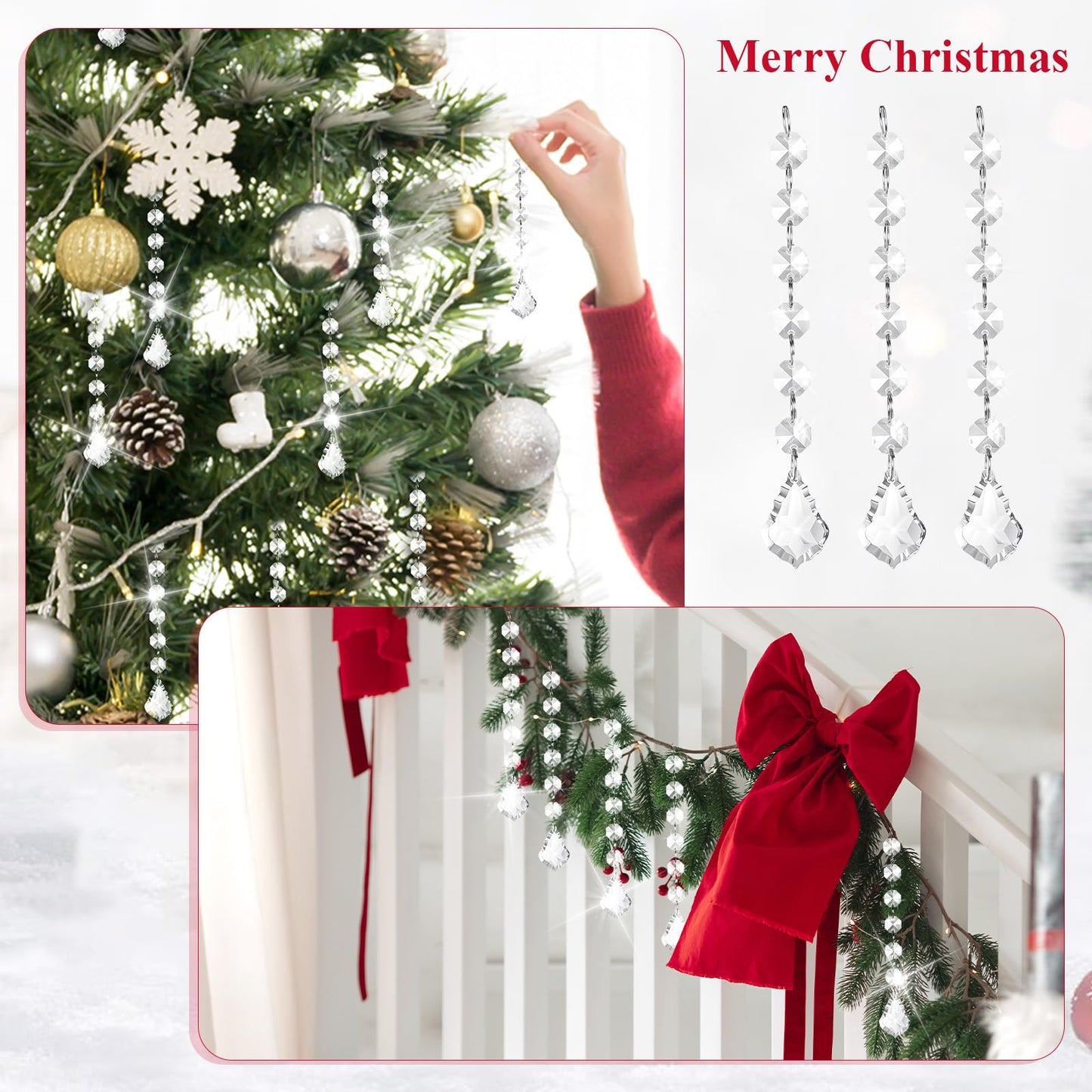 SHENLIU 100 Pcs Clear Acrylic Crystal Ornament Hanging Glass Crystals Beads Clear Acrylic Prisms Pendant Ornaments for Centerpieces, Chandelier, Celebration, Wedding, Christmas, Window Home Decoration