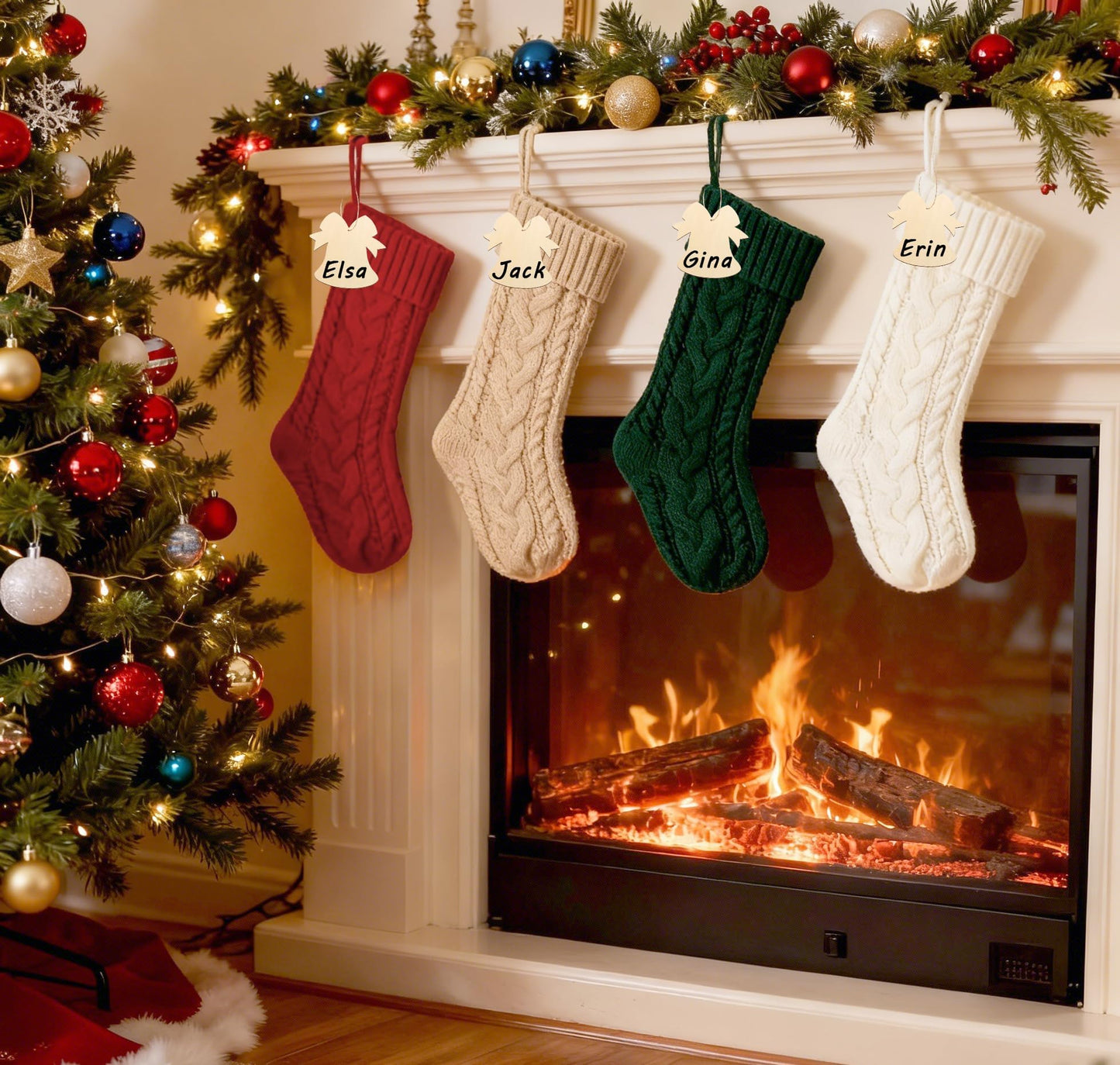 Galetcy Christmas Stockings 4 Pack, Knitted Christmas Stockings 18" Xmas Hanging Stocking Decorations with Personasized Name Carfts for Gifts